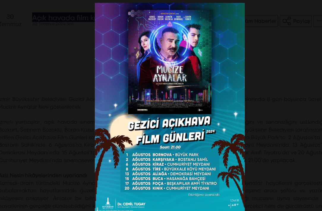 İzmir'de açık havada film keyfi başlıyor