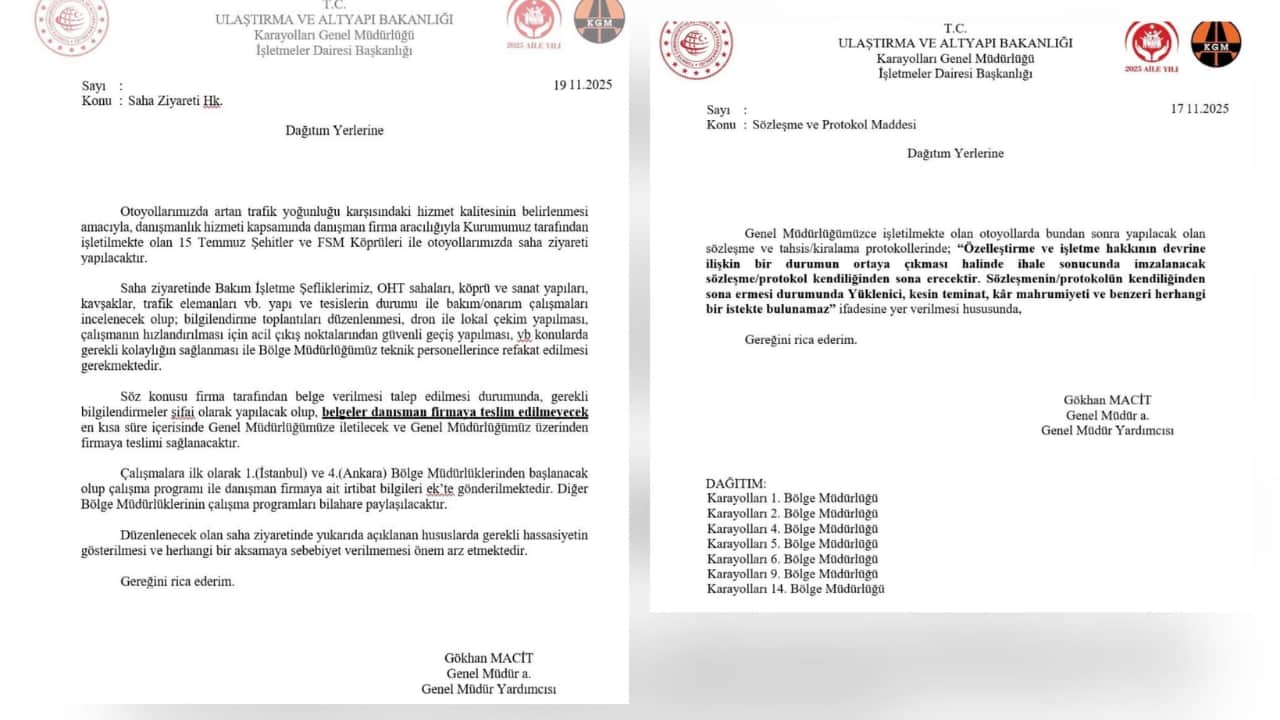 Emir, otoyol ve köprü özelleştirmelerine ilişkin belgeleri paylaştı