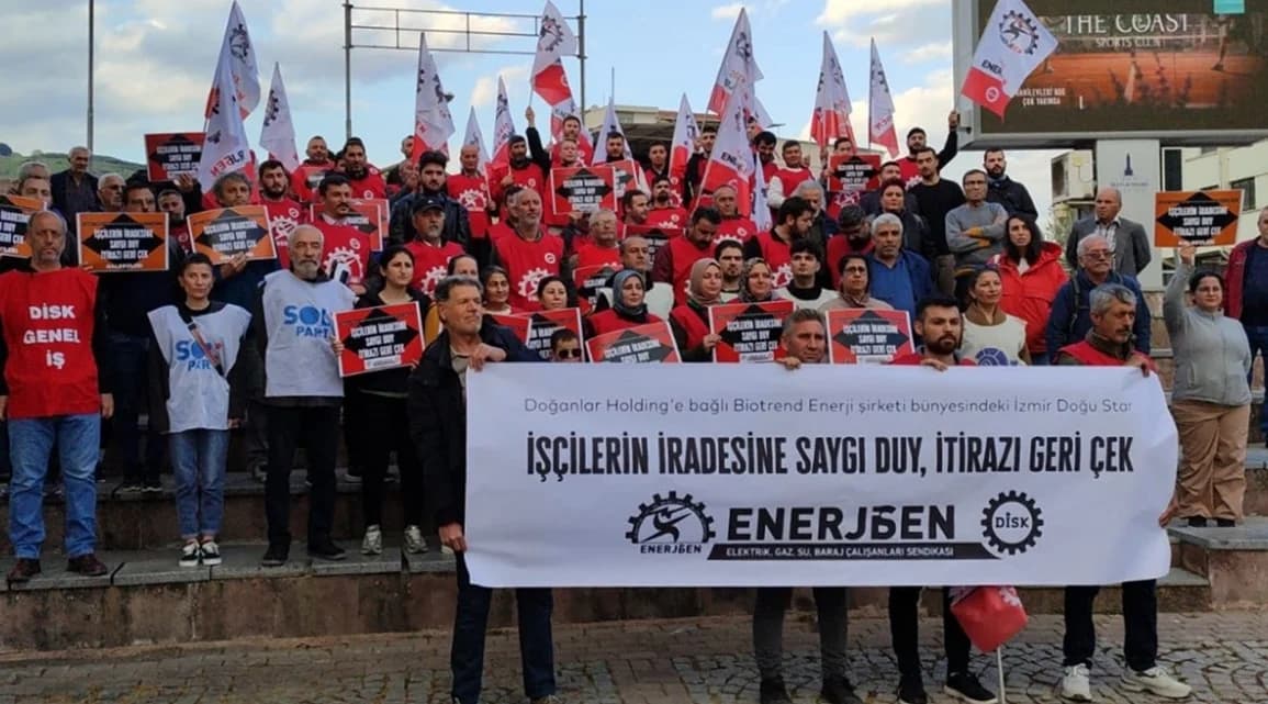 Bergama'da Biotrend Enerji işçilerinden toplu iş sözleşmesi eylemi