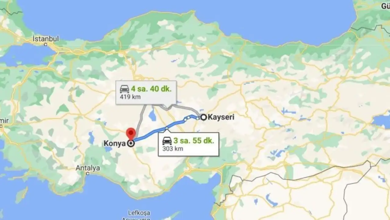 Kayseri Konya Arası Kaç Km?